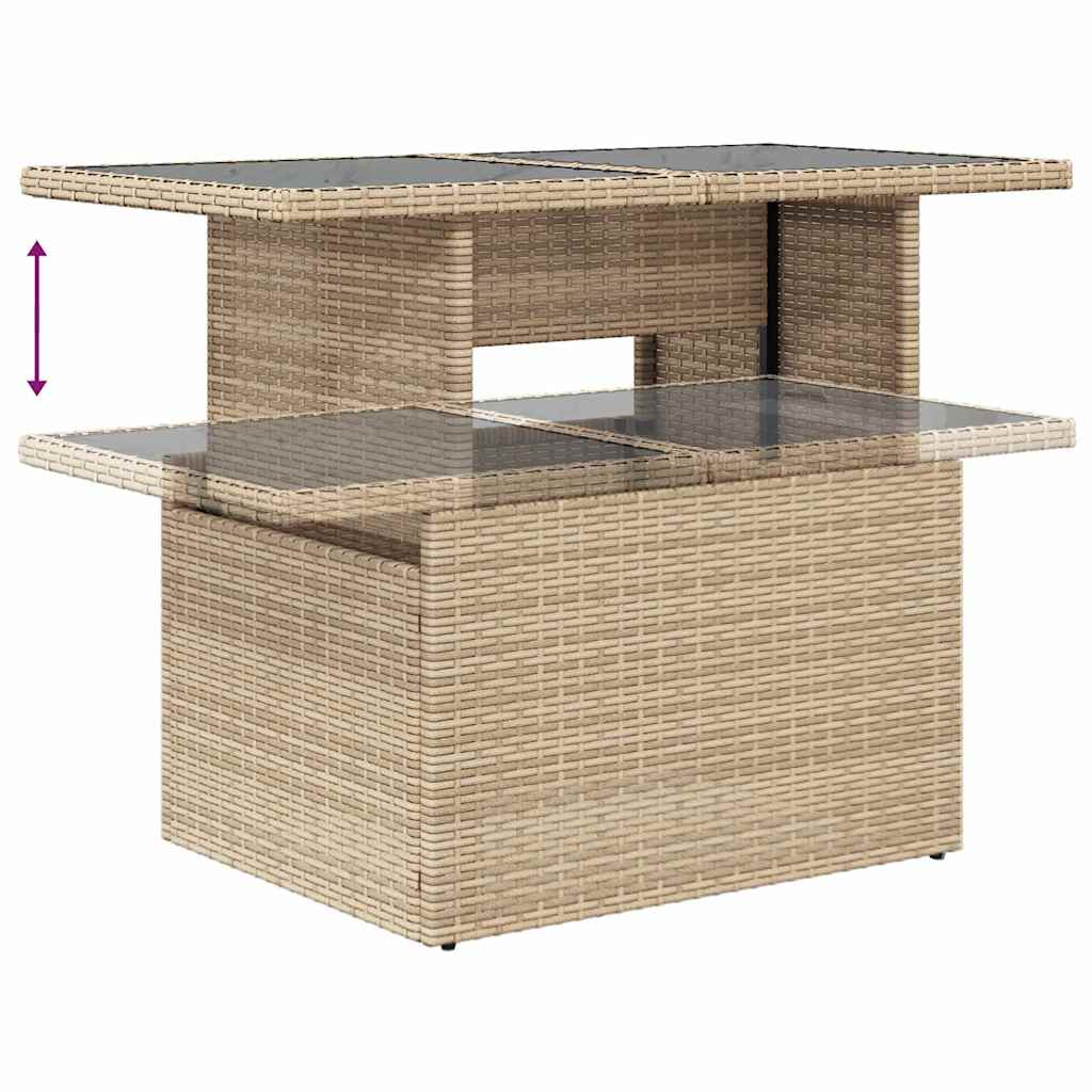 Garten-Sofa-Set mit Kissen mit Speicher 9 pcs Beige Poly Rattan